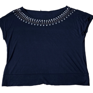 3/$25 ACW American City Wear Top Size 1X Dark Blue silver Brass Embellishments